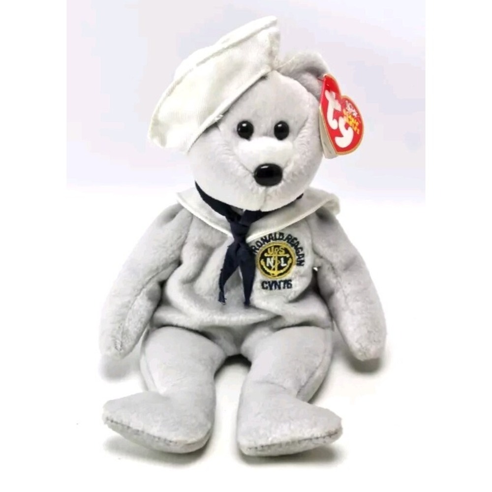 2003 USS Ronald Reagan RONNIE 10 Year TY Beanie Babies USN Navy Sailor Bear 110